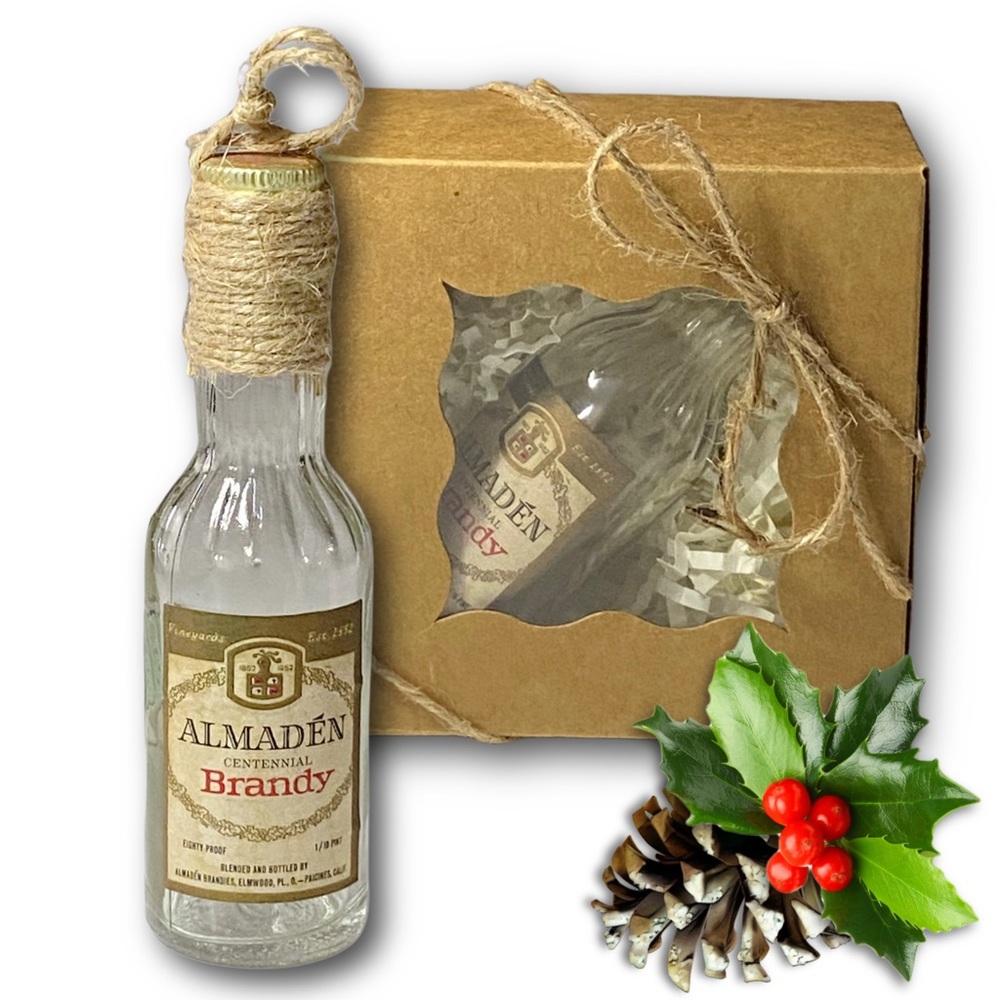 Almadén Centennial Brandy Artisan Vintage Glass Miniature Bottle Unique Ornament